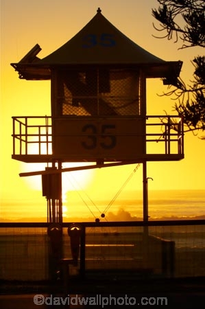 australasia;Australia;beach;beaches;dawn;Gold-Coast;ocean;pacific-ocean;queensland;silhouette;silhouettes;sunrise;sunrises;surf-lifesaving-tower;surfers-paradise;tasman-sea;tourism;tower;towers;travel;twilight;vacation;vacations;watch-tower;watch-towers;watchtower;watchtowers
