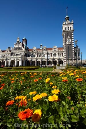 1906;architectural;architecture;bloom;blooming;blooms;building;buildings;clock;clock-tower;clock-towers;color;colorful;colors;colour;colourful;colours;council-gardens;Dunedin;Dunedin-Railway-Station;Flemish-Renaissance-style;floral;flower;flower-bed;flower-beds;flower-garden;flower-gardens;flowers;fresh;garden;gardens;George-A-Troup;Gingerbread-George;grow;growth;heritage;Historic;historic-building;historic-buildings;historical;historical-building;historical-buildings;history;N.Z.;New-Zealand;NZ;old;orange;Otago;rail-station;rail-stations;railroad;railroads;railway;railway-station;railway-stations;railways;renew;roof;rooves;S.I.;season;seasonal;seasons;SI;South-Is;South-Is.;South-Island;spring;Spring-Flowers;springtime;Sth-Is;tradition;traditional;train-station;train-stations;transport;transportation;yellow