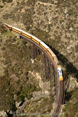 bridge;bridges;viaduct;viaducts;train;trains;carriage;carriages;historic;historical;high;yellow;steel;rail;excursion;tourism;transport;travel;rail;taieri-gorge-train;taieri-river;taieri-gorge;flat-stream-viaduct;dunedin;south-island;new-zealand