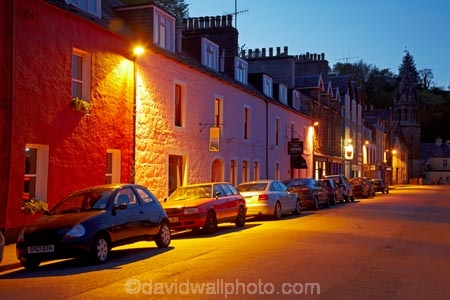 Argyll-and-Bute;Britain;dusk;evening;G.B.;GB;Great-Britain;Highlands;Inner-Hebrides;Island-of-Mull;Isle-of-Mull;Main-St;Main-Street;Mull;Mull-Island;night;night-time;Scotland;Scottish-Highlands;terrace-house;terrace-houses;terraced-house;terraced-houses;Tobermory;twilight;U.K.;UK;United-Kingdom