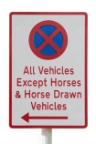 Arrowtown;New-Zealand;no;parking;stopping;No-stopping-except-horses;NZ;Otago;sign;South-Island;cutout;cut;out;except;horses