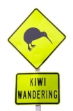 cutout;cut;out;dayglo;Kiwi;Sign;Wandering;Warning;New-Zealand;NZ;road;yellow;icon;wildlife