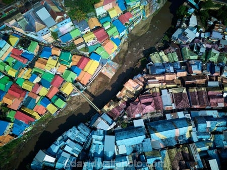 Indonesia;aerial;aerial-photo;aerial-photograph;aerial-photographs;aerial-photography;aerial-photos;aerial-view;aerial-views;aerials;drone-aerial;drone;Malang;Java;East-Java;Indonesia;Brantas-River;Roof;roofs;rooves;Kampung-Warna-Warni;Kampung;Warna-Warni;Kampung-Warna_Warni;Warna_Warni;Kampung-Tridi;Tridi;bridge;bridges;pedestrian-bridge;pedestrian-bridges;tourism;travel;Asia;South-East-Asia;Southeast-Asia
