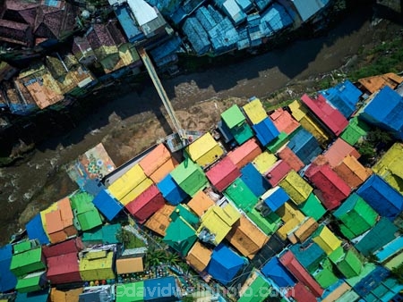 Indonesia;aerial;aerial-photo;aerial-photograph;aerial-photographs;aerial-photography;aerial-photos;aerial-view;aerial-views;aerials;drone-aerial;drone;Malang;Java;East-Java;Indonesia;Brantas-River;Roof;roofs;rooves;Kampung-Warna-Warni;Kampung;Warna-Warni;Kampung-Warna_Warni;Warna_Warni;bridge;bridges;pedestrian-bridge;pedestrian-bridges;Kampung-Tridi;Tridi;tourism;travel;Asia;South-East-Asia;Southeast-Asia