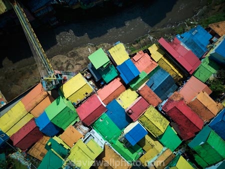 Indonesia;aerial;aerial-photo;aerial-photograph;aerial-photographs;aerial-photography;aerial-photos;aerial-view;aerial-views;aerials;drone-aerial;drone;Malang;Java;East-Java;Indonesia;Brantas-River;Roof;roofs;rooves;Kampung-Warna-Warni;Kampung;Warna-Warni;Kampung-Warna_Warni;Warna_Warni;bridge;bridges;pedestrian-bridge;pedestrian-bridges;tourism;travel;Asia;South-East-Asia;Southeast-Asia