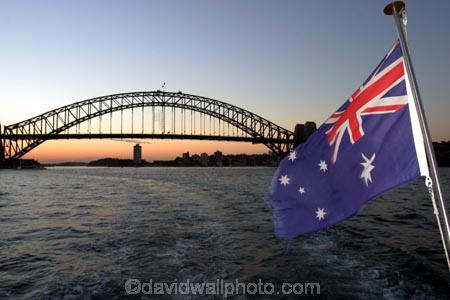 Australian;Flag;Sydney;Harbour;Bridge;Dusk;flags;stars;union;jack;bridges-;harbor;harbour;harbours;harbors;twilight;sunset;ferry;ferries;cruise;icon;icons;symbol-;australia