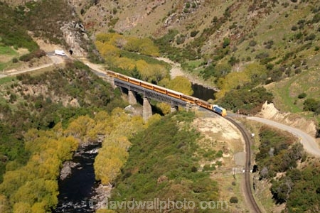 bridge;bridges;viaduct;viaducts;dunedin;south-island;new-zealand;train;trains;carriage;carriages;historic;historical;high;yellow;steel;rail;excursion;tourism;transport;travel;rail;taieri-gorge-train;taieri-river;taieri-gorge;travel;hindon