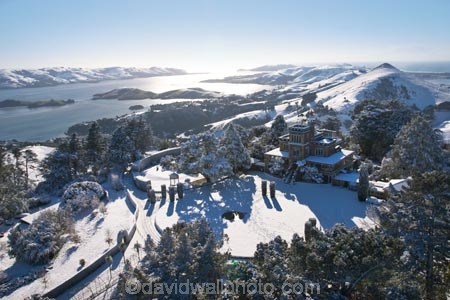 aerial;aerials;building;buildings;castle;castles;cold;Dunedin;fountain;fountains;freezing;harbor-cone;harbour-cone;historic;historical;history;Larnach-Castle;larnachs-castle;larnachs-castle;manor;New-Zealand;old;otago-harbor;otago-harbour;otago-peninslar;Otago-Peninsula;pond;ponds;sea;season;seasonal;seasons;snow;snowy;South-Island;white;winter