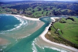 river;rivers;rivermouth;river-mouth;river-mouths;coastal;coastline;beach;beaches;surf;sand;farmland;aerials;Otago