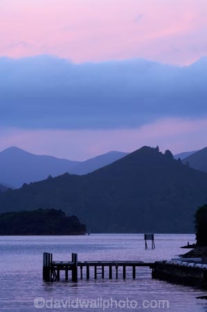 Dusk;harbor;harbors;harbour;harbours;jetties;jetty;lavendar;lilac;Marlborough;Marlborough-Sounds;mauve;New-Zealand;Picton;Picton-Harbour;pier;piers;pink;purple;Queen-Charlotte-Sound;South-Island;twilight;violet;waterside;wharf;wharfes;wharves