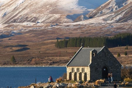 sky;lake;lakes;mountain;mountains;mckenzie;tekapo;lake-tekapo;south-island;new-zealand;fine;snow;mackenzie;mackenzie-country;two-thumbs-range;church;churches;peaceful;peace;church-of-the-good-shepherd;stone;stone-building;building;religion;religions;religious;christian;christianity;historic;historical
