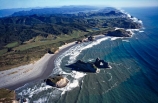 aerial;aerials;sea;ocean;tasman-sea;cape-farewell;coast;coastal;coastline;shore;shoreline;shore-line;coast-line;beach;beaches;sand;west-coast;Wharariki-Beach;south-island;new-zealand