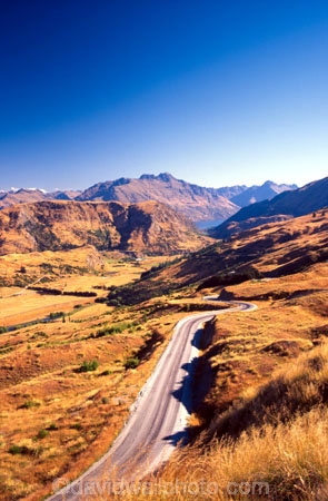 wakatipu-basin;wakatipu;Queenstown;south-island;new-zealand;road;roads;transport;summer;grass;golden;mountain;mountains;hill;hills;uphill;steep;hot;dry