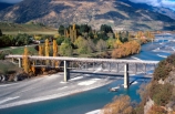 Queenstown;Central-Otago;Lower-Shotover-River;shotover;river;water;bridge;bridges;crossing;tree;trees;bush;bushes;mountain;mountains;hilly;green;autumn