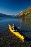 kayak;kayaks;kayaking;kayaker;kayakers;vibrant;colour;holiday;vacation;relax;recreation;recreational;shadow;shadows;water;lake;paddle;paddling;river;central-otago;yellow-kayak;yellow-kayaks;shallow;shallow-water;riverbed;back;behind;reflection;reflect;clear-water;ripple;ripples