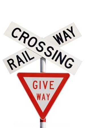 Railway Crossing and Give Way sign, New Zealand