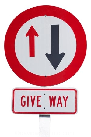 driving;give-way;give-way-sign;give-way-signs;New-Zealand;One-Lane-Bridge-Sign;road-sign;road-signs;road-trip;round;sign;signs;transportation;warning;warning-sign;warning-signs;yeild;cutout