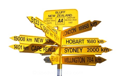 direction;distance;place;sign;signs;South-Island;cutout;cut;out;Stirling-Point;Bluff;Southland;New-Zealand