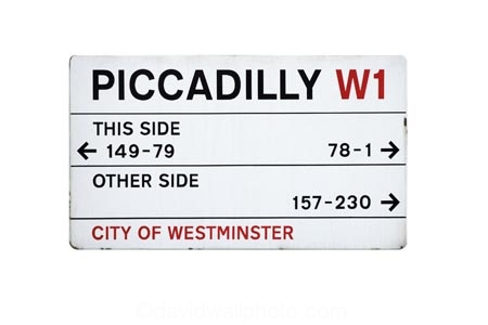 Britain;City-of-Westminster;England;Great-Britain;London;place;Monopoly;board;Piccadilly;road;sign;street;UK;United-Kingdom;W1;West-End;cutout;cut;out